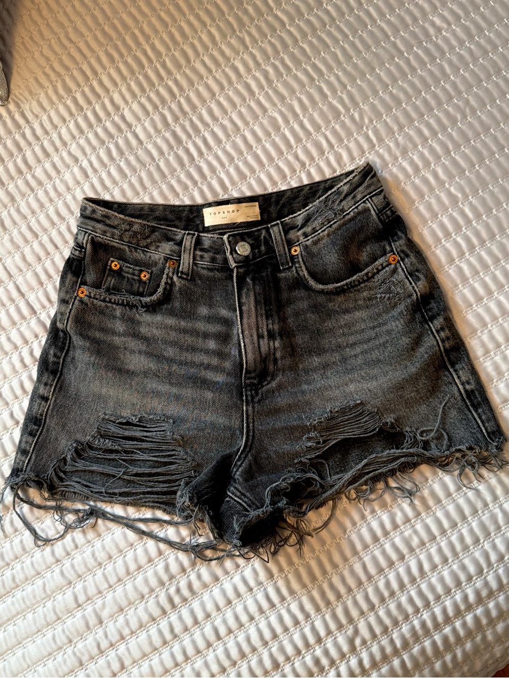 Topshop Washed Black Distressed Jean Shorts